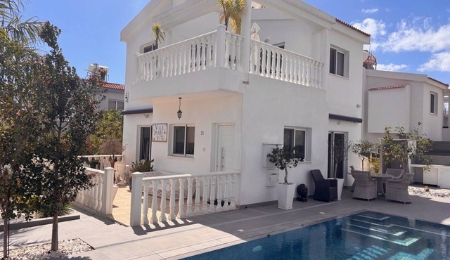 Escape to a stunning luxury villa just a short stroll to the famous Nissi Beach.