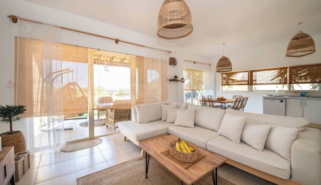 Sunset Sea and mountain view 3 bed 2 bathroom apartment ground floor in Esentepe