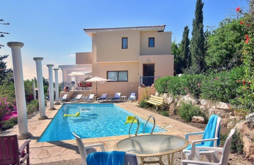 Pegeia Villa | Wonderful Villa. Big pool. Colorful garden, Amazing Sea views, VILLAS for GROUPS